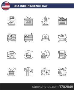 USA Independence Day Line Set of 16 USA Pictograms of usa  movis  independence day  american  usa Editable USA Day Vector Design Elements