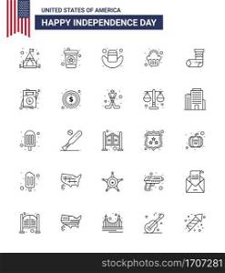 USA Independence Day Line Set of 25 USA Pictograms of invitation  festivity  hat  christmas  celebration Editable USA Day Vector Design Elements
