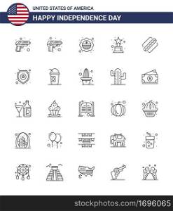 USA Independence Day Line Set of 25 USA Pictograms of star; shield; achievement; states; american Editable USA Day Vector Design Elements