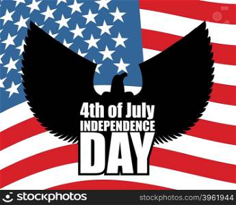 USA Independence Day poster. Silhouette eagle on background of American flag. Countrys national symbol. Patriotic July 4th holiday&#xA;