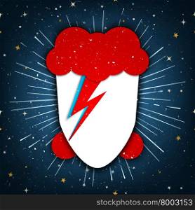 USA, JANUARY 18, 2016: Stylized flat style vector Illustration of David Bowie with a signature lightning bolt painted on his face, on starry background, tribute to David Bowie