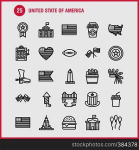 Usa Line Icon Pack For Designers And Developers. Icons Of Celebration, Firework, Party, Day, Hat, Presidents, Usa, Ball, Vector