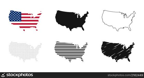 USA map set. American map. Map with national flag and others. Vector. USA map set. American map. Map with national flag and others. Vector illustration