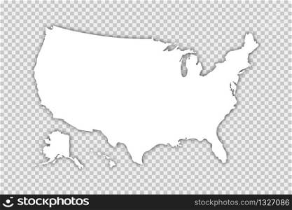 Usa map vector isolated illustration with shadow on transparent background. Web banner for concept design. United states map. Usa silhouette. EPS 10