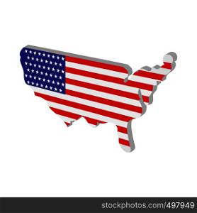 USA map with american flag texture cartoon icon on white background. USA map with american flag texture cartoon icon