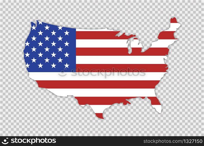 USA map with flag and shadow on transparent background. Vector isolated illustration. Geography concept. EPS 10