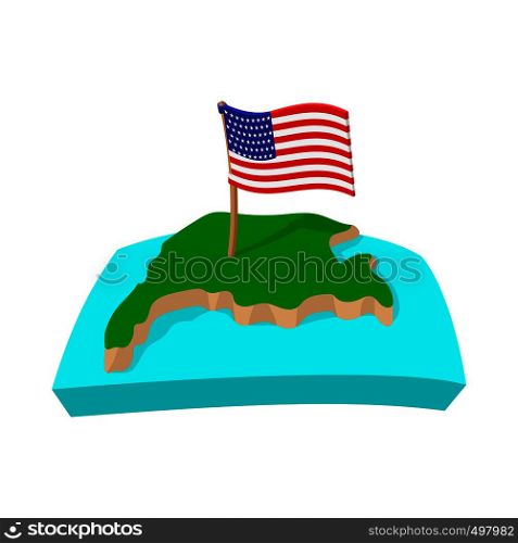 USA map with flag icon in cartoon style on a white background. USA map with flag icon, cartoon style