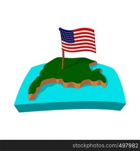 USA map with flag icon in cartoon style on a white background. USA map with flag icon, cartoon style