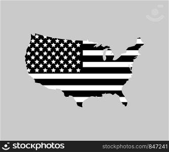 usa map with flag usa in black color on gray background. flat design. Eps10. usa map with flag usa in black color on gray background. flat design