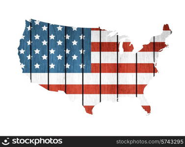 USA Map With Wooden Flag On A White Background