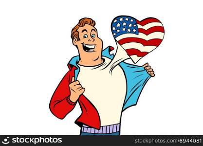 USA patriot man isolated on white background. Comic cartoon style pop art illustration vector retro. USA patriot man isolated on white background
