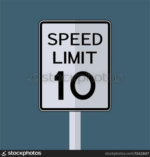 USA Road Traffic Transportation Sign: Speed Limit 10 on grey sky background.Vector illustration