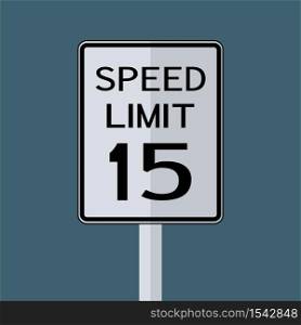 USA Road Traffic Transportation Sign: Speed Limit 15 on grey sky background.Vector illustration