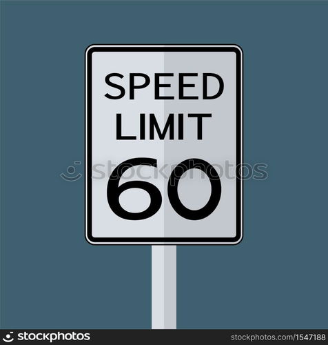 USA Road Traffic Transportation Sign: Speed Limit 60 On White Background,Vector Illustration