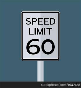 USA Road Traffic Transportation Sign: Speed Limit 60 On White Background,Vector Illustration