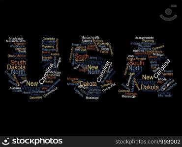 USA travel concept made with words cities names, vector. USA word cloud travel concept made with words all states names