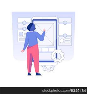 Usability testing isolated concept vector illustration. Person testing usability of application, UX design, IT company worker, software development, usage analytics reports vector concept.. Usability testing isolated concept vector illustration.