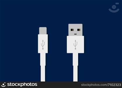 USB and micro USB cables on blue background simple technology. EPS 10. USB and micro USB cables on blue background simple technology.