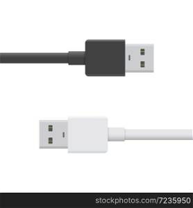 USB black and white cable icon isolated on white background. Vector usb plug sign in flat style. illustration EPS 10.