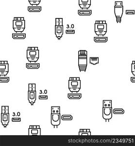 Usb Cable And Port Purchases Vector Seamless Pattern Thin Line Illustration. Usb Cable And Port Purchases Vector Seamless Pattern