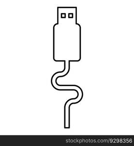 USB cable connector type A data contour outline line icon black color vector illustration image thin flat style simple. USB cable connector type A data contour outline line icon black color vector illustration image thin flat style