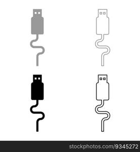 USB cable connector type A data set icon grey black color vector illustration image simple solid fill outline contour line thin flat style. USB cable connector type A data set icon grey black color vector illustration image solid fill outline contour line thin flat style