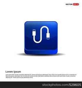 USB Cable Icon - 3d Blue Button.