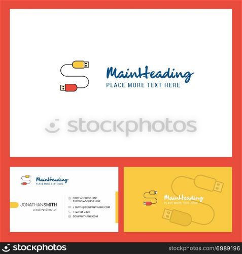 USB cable Logo design with Tagline & Front and Back Busienss Card Template. Vector Creative Design