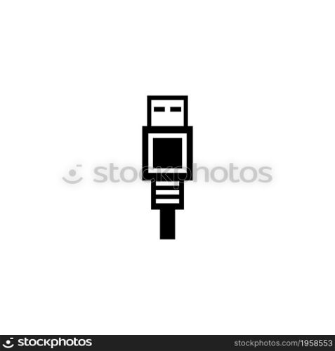 USB Connector for Computer, Charging Cable. Flat Vector Icon illustration. Simple black symbol on white background. USB Connector for Computer sign design template for web and mobile UI element. USB Connector for Computer, Charging Cable. Flat Vector Icon illustration. Simple black symbol on white background. USB Connector for Computer sign design template for web and mobile UI element.