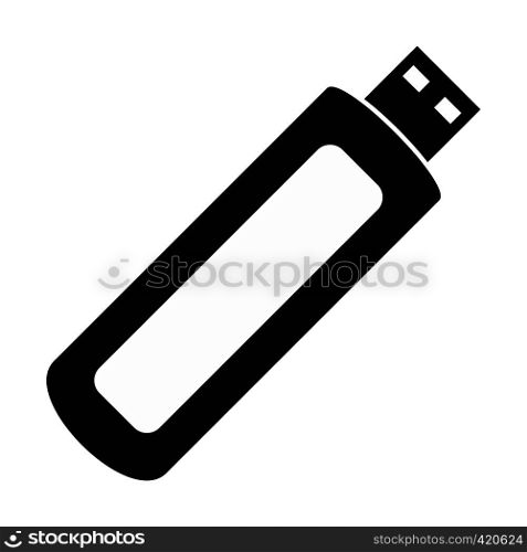 USB flash drive black simple icon isolated on white background. USB flash drive black simple icon