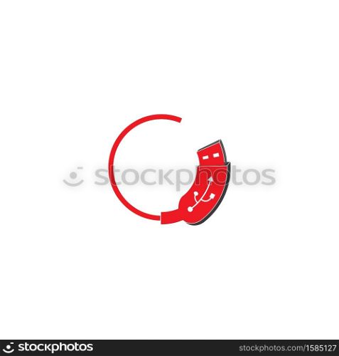 USB flash drive cable icon symbol button. Connector memory logo sign. Vector illustration image. Isolated on white background.