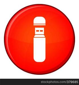 USB flash drive icon in red circle isolated on white background vector illustration. USB flash drive icon, flat style