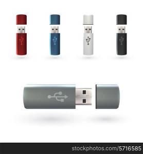 USB flash drive portable data devices set realistic decorative icons isolated vector illustration