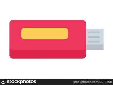 USB Flash Drive. Red USB flash drive isolated on white background. Digital data device icon. USB flash memory. Storage device. USB memory stick. Vector illustration in flat style.