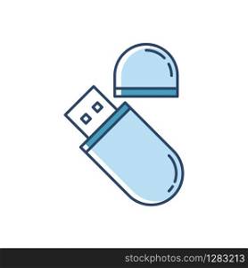 USB flash drive RGB color icon. Compact data storage device. Memory stick. Thumb drive, key. Transferring information. Small portable electronic gadget. Isolated vector illustration