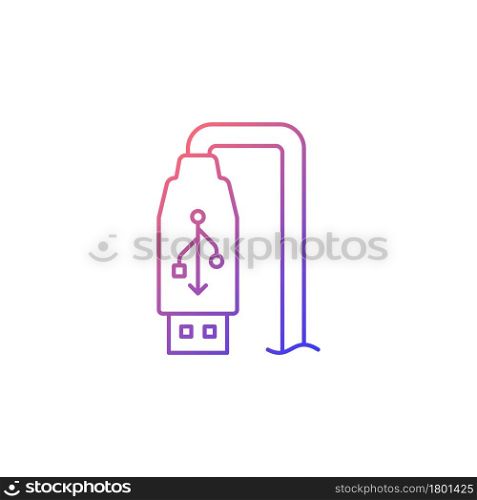 USB output gradient linear vector manual label icon. Standard cable connection. Thin line color symbol. Modern style pictogram. Vector isolated outline drawing for product use instructions. USB output gradient linear vector manual label icon