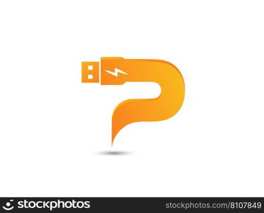 Usb p letter logo design p logo plug p charger Vector Image