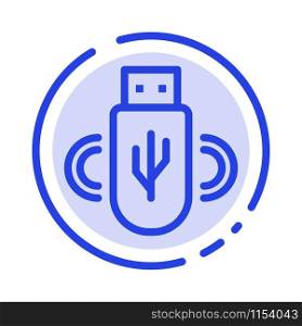 Usb, Share, Data, Storage Blue Dotted Line Line Icon