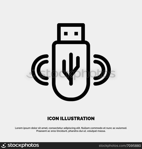 Usb, Share, Data, Storage Vector Line Icon