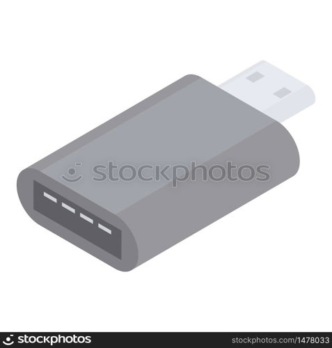 Usb type c adapter icon. Isometric of usb type c adapter vector icon for web design isolated on white background. Usb type c adapter icon, isometric style