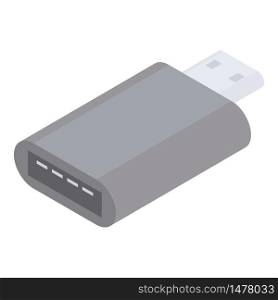 Usb type c adapter icon. Isometric of usb type c adapter vector icon for web design isolated on white background. Usb type c adapter icon, isometric style
