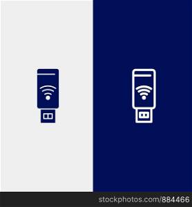Usb, Wifi, Service, Signal Line and Glyph Solid icon Blue banner