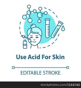Use acid for skin, cosmetology concept icon. Face skin rejuvenation, AHA and BHA beauty products idea thin line illustration. Vector isolated outline RGB color drawing. Editable stroke