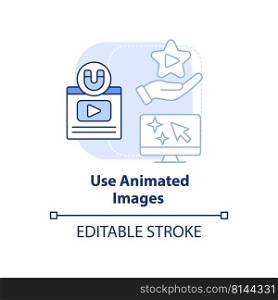 Use animated images light blue concept icon. Moving pictures. Advanced SEO technique abstract idea thin line illustration. Isolated outline drawing. Editable stroke. Arial, Myriad Pro-Bold fonts used. Use animated images light blue concept icon