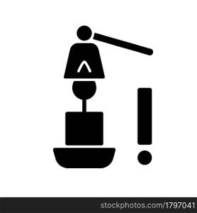 Use candle snuffer black glyph manual label icon. Blowing out flame safely. Candle extinguisher. Silhouette symbol on white space. Vector isolated illustration for product use instructions. Use candle snuffer black glyph manual label icon