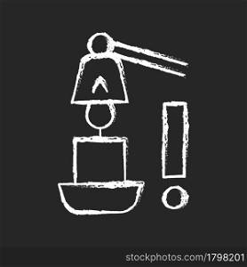 Use candle snuffer chalk white manual label icon on dark background. Blowing out flame safely. Candle extinguisher. Isolated vector chalkboard illustration for product use instructions on black. Use candle snuffer chalk white manual label icon on dark background