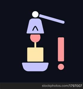 Use candle snuffer RGB color manual label icon for dark theme. Extinguisher. Isolated vector illustration on night mode background. Simple filled line drawing on black for product use instructions. Use candle snuffer RGB color manual label icon for dark theme