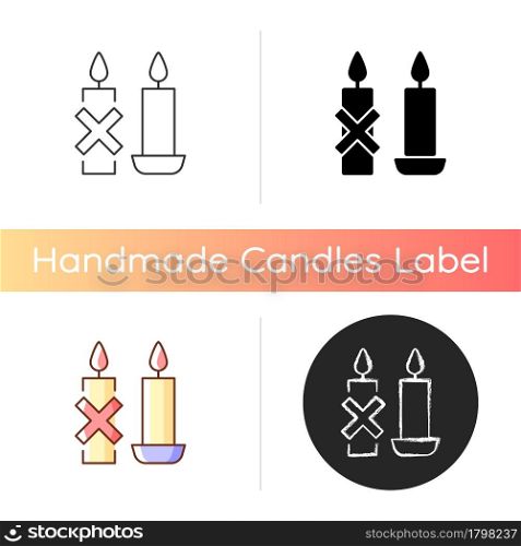 Use candleholder manual label icon. Hot wax spills prevention. Providing support to candles. Linear black and RGB color styles. Isolated vector illustrations for product use instructions. Use candleholder manual label icon