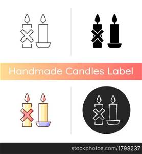Use candleholder manual label icon. Hot wax spills prevention. Providing support to candles. Linear black and RGB color styles. Isolated vector illustrations for product use instructions. Use candleholder manual label icon