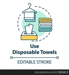 Use disposable towels, hygiene concept icon. Skin care, cleaning accessory, purity and cleanliness idea thin line illustration. Vector isolated outline RGB color drawing. Editable stroke